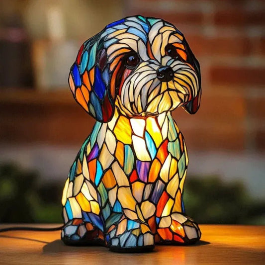 Colorful Dog Mosaic Table Lamp Stained Glass Animal Light - Lusomart