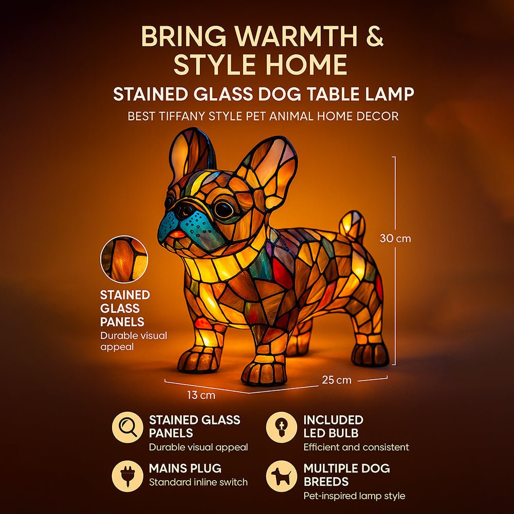 Stained Glass Dog Table Lamp Tiffany Style Pet Lighting Living Room - Image 3