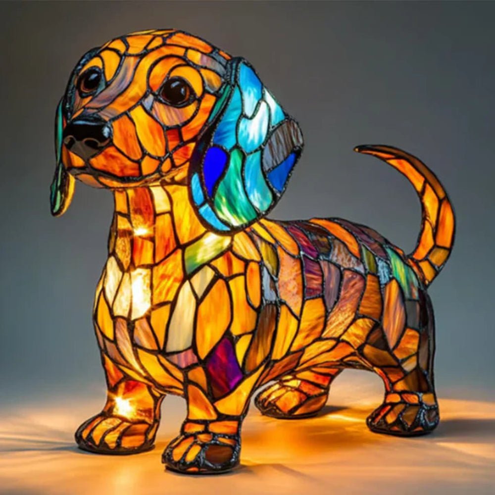 Stained Glass Dog Table Lamp Tiffany Style Pet Lighting Living Room - Image 4