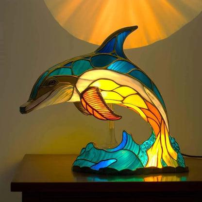 Stained Glass Table Lamp Decorative Animal Design for Bedroom Nightstands 7