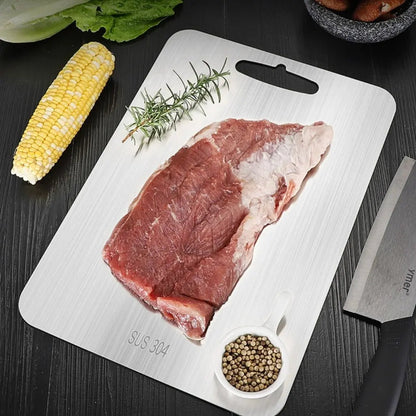 Food-safe steel kitchen prep board with non-porous surface designed for easy maintenance and cleaning