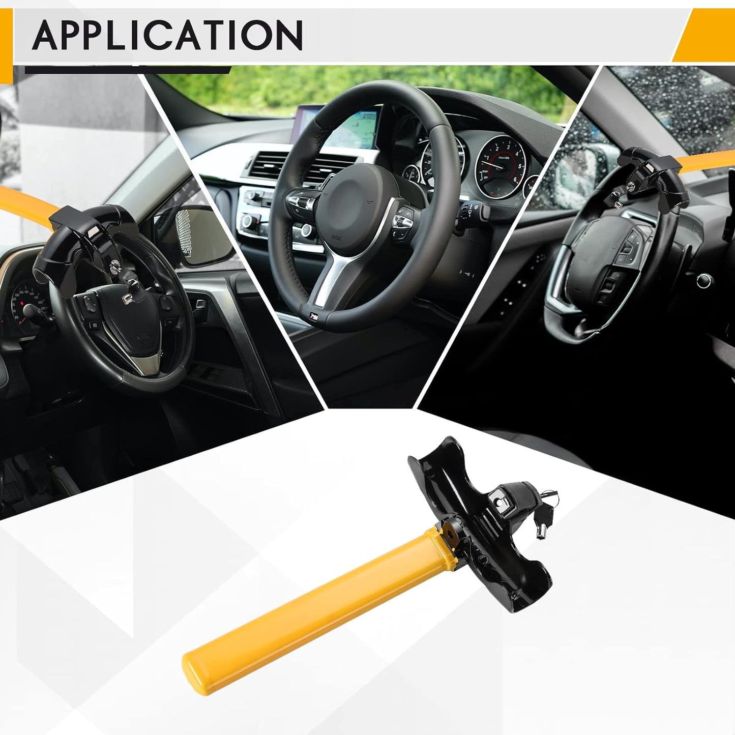 Strong Yellow Car Steering Lock - Durable Anti Theft