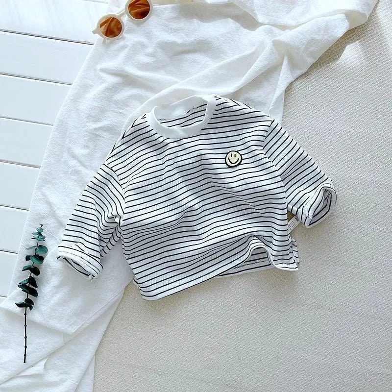 StripeJoy™ – Striped Shirt with Smiley Badge – Unisex Kids Top 2