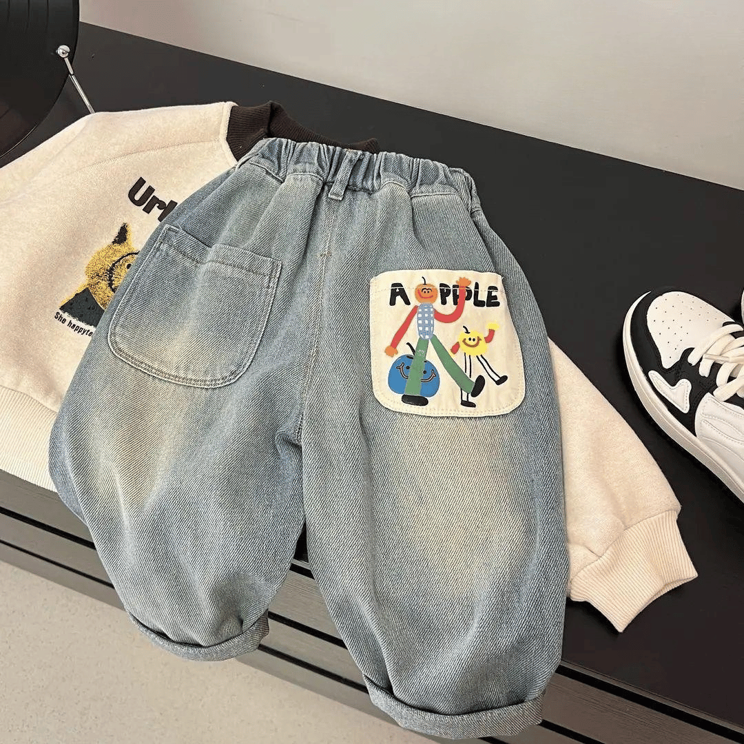 Trendy Girls Boys Slim Fit Printed Jeans - Lusomart