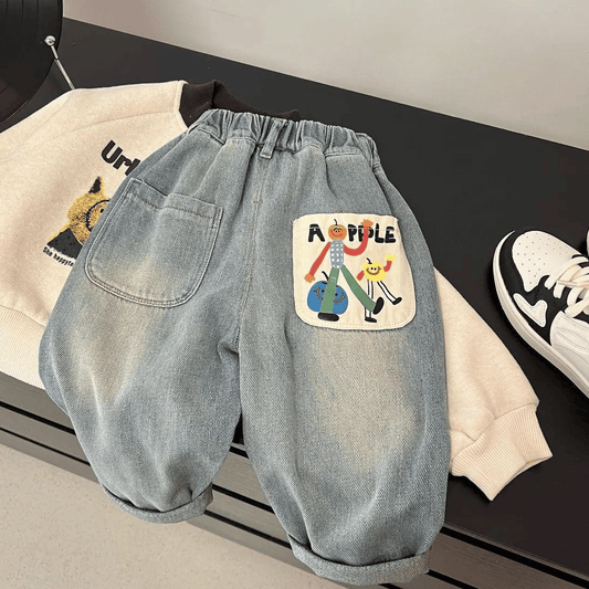 Trendy Girls Boys Slim Fit Printed Jeans - Lusomart