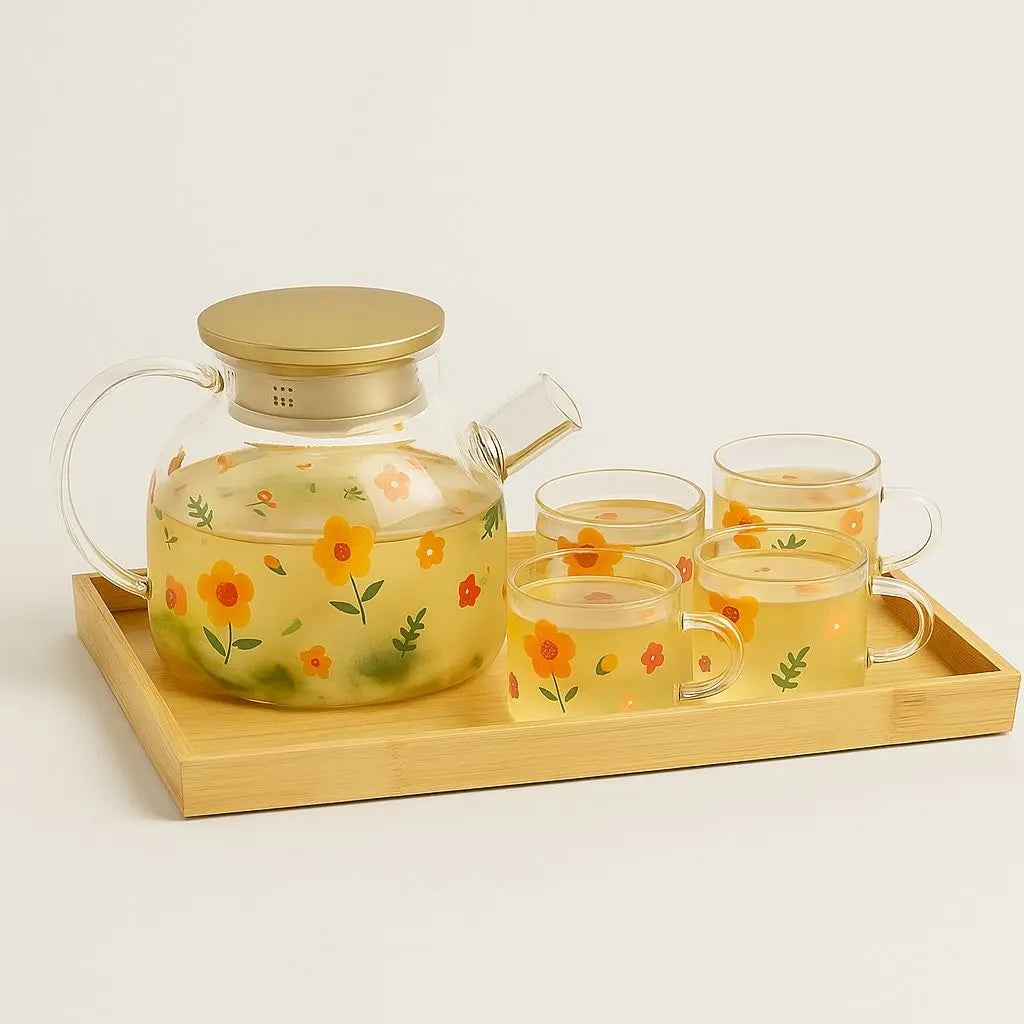 Colorful Floral Glass Tea Kettle Set - Lusomart