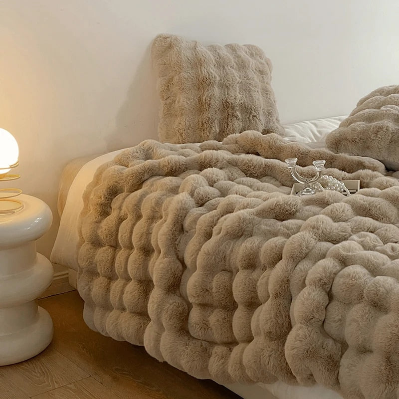 Plush Rabbit Soft Faux Fur Blanket for Winter Warmth