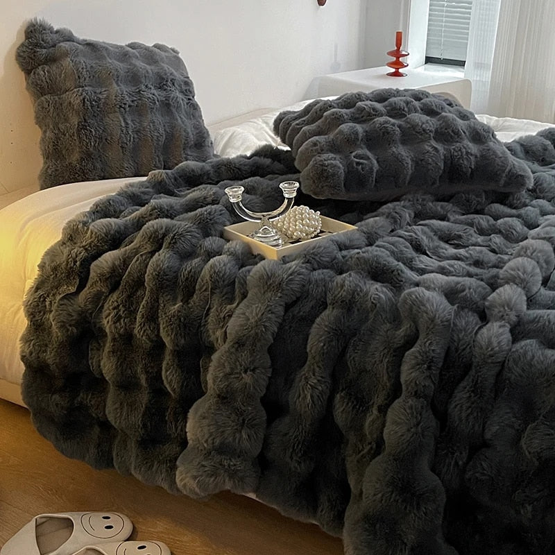 Plush Rabbit Soft Faux Fur Blanket for Winter Warmth
