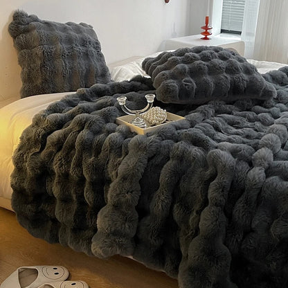 Plush Rabbit Soft Faux Fur Blanket for Winter Warmth