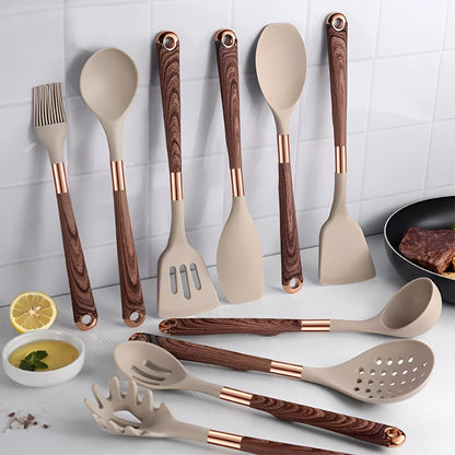 Premium 10pc Stainless Steel Kitchen Utensil Set with Grip Handles - Lusomart