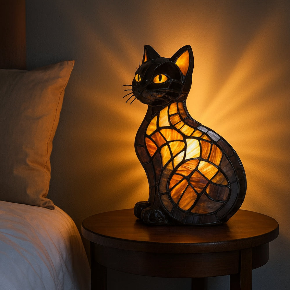 Colorful Cat Glass Table Lamp Nightlight - Lusomart