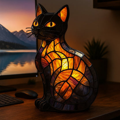 Colorful Cat Glass Table Lamp Nightlight