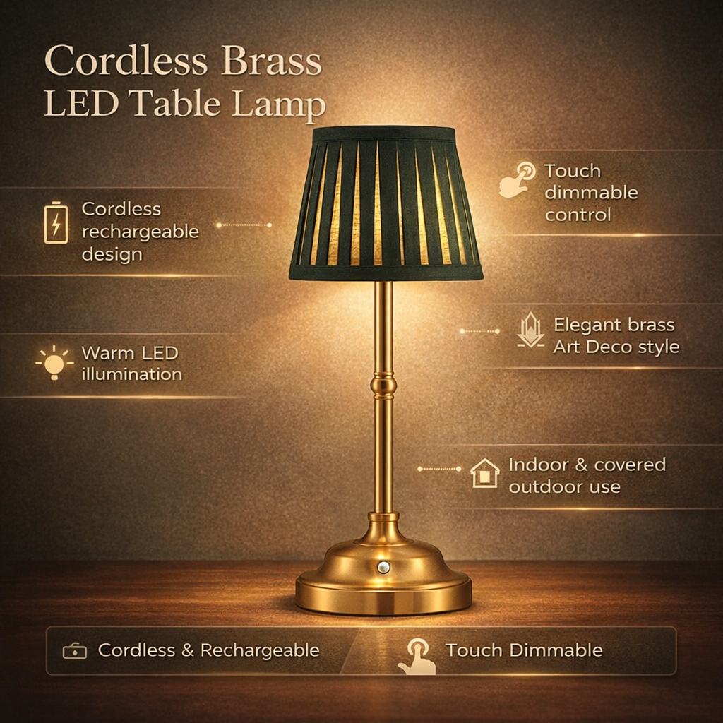 Portable Battery LED Desk Light Brass Finish