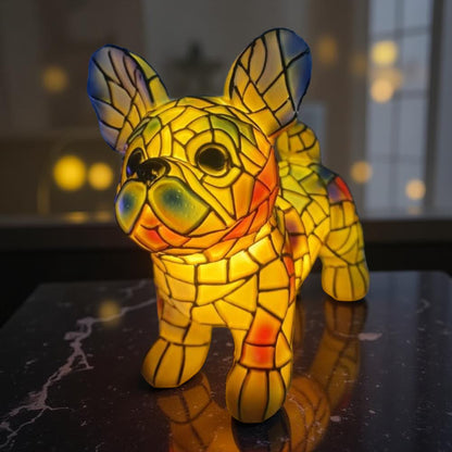 Colorful Dog Figurine Desk Lamp with Stained Glass Shade