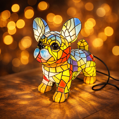 Colorful Dog Figurine Desk Lamp with Stained Glass Shade - Lusomart