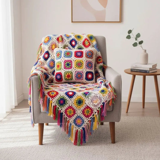 Rustic Fringe Bohemian Crochet Blanket - Lusomart