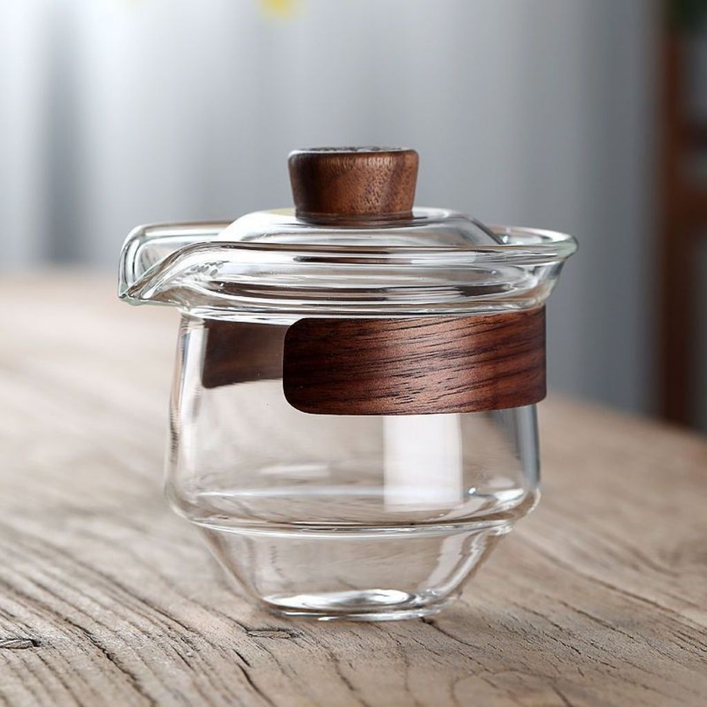 Modern minimalist gaiwan with clean lines and functional three piece construction