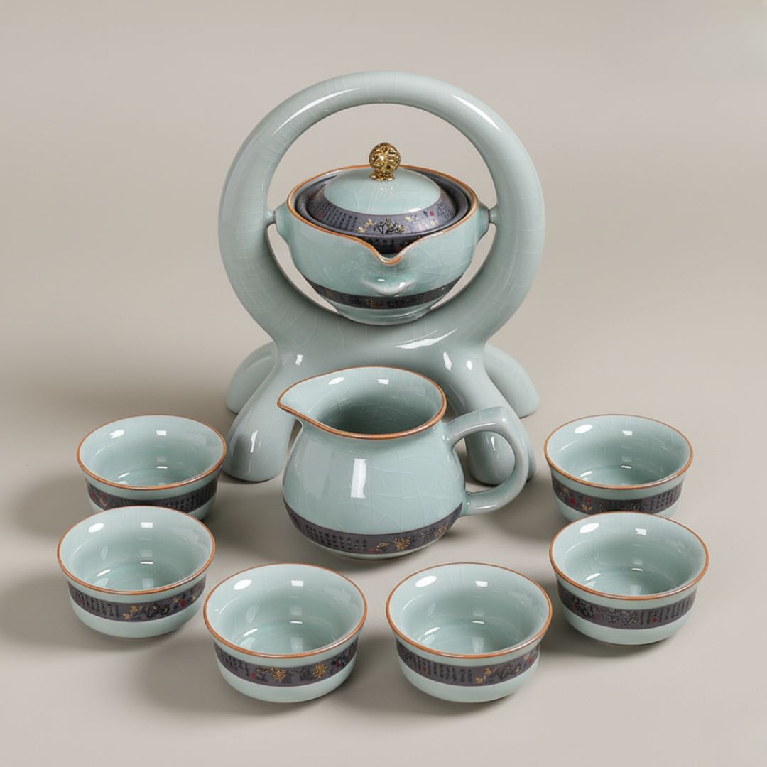 Vintage Chinese Ceramic Martial Arts Tea Set - Lusomart
