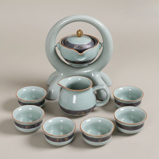 Vintage Chinese Ceramic Martial Arts Tea Set - Lusomart