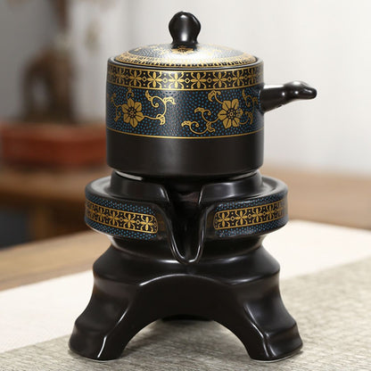  Ceramic tea collection with serving tray and golden accent patterns for tea rituals