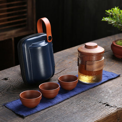 Ceramic tea cups in purple sand finish arranged for traditional tea ceremony service