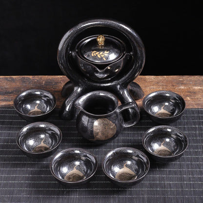 Modern ceramic tea set with automatic rotating teapot for home entertaining