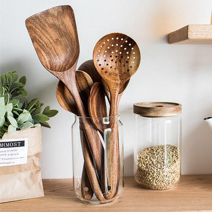 Soft Touch Wood Kitchen Utensil Set for Nonstick Cookware - Lusomart