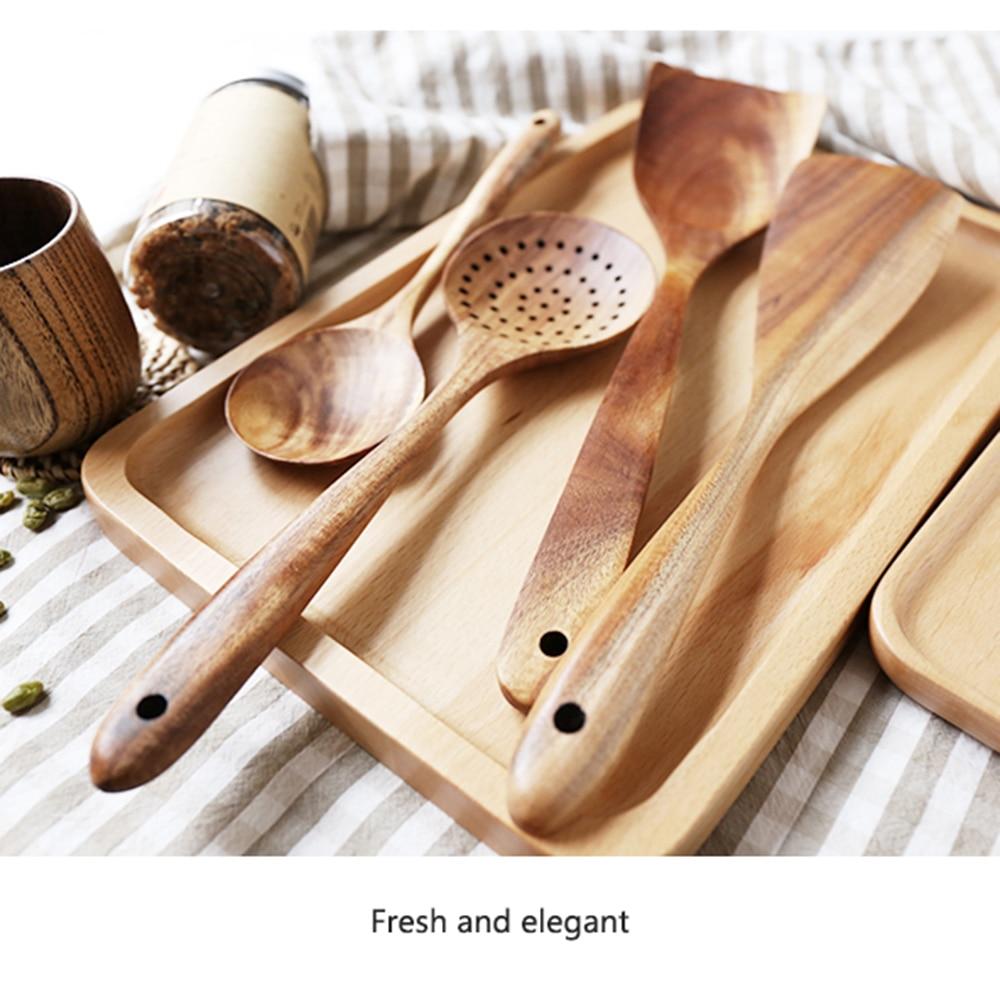 Soft Touch Wood Kitchen Utensil Set for Nonstick Cookware