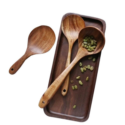 Soft Touch Wood Kitchen Utensil Set for Nonstick Cookware