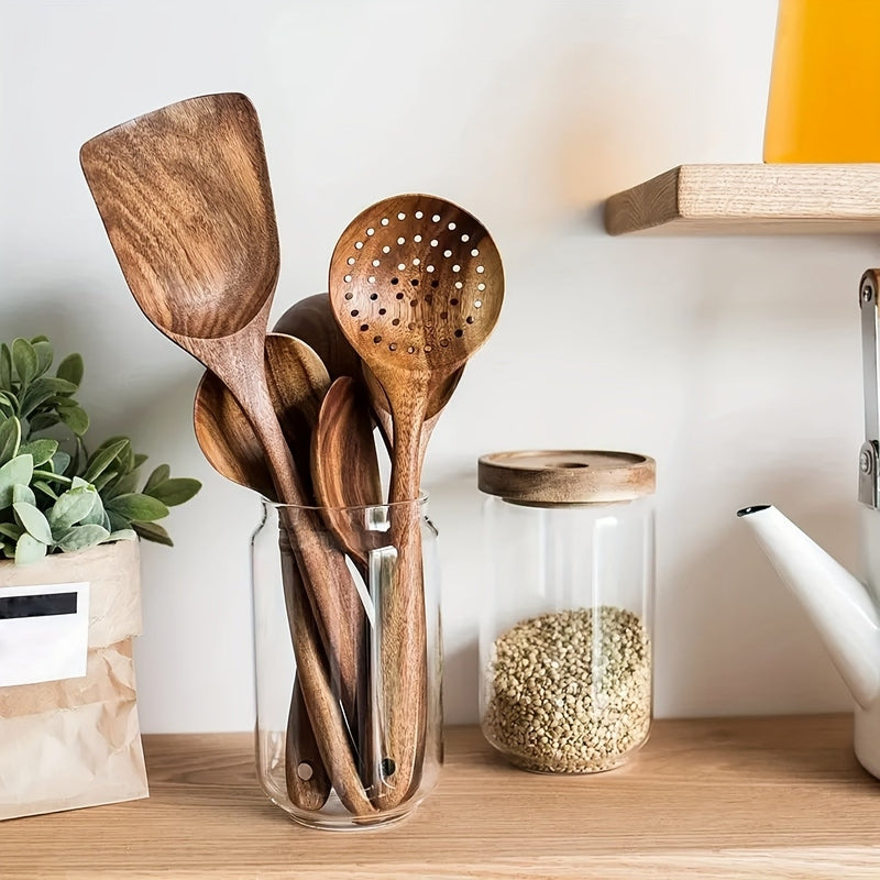 Teak Kitchen Utensil Set of 5 – Sustainable Wooden Cooking Tools with Ergonomic Handles 1