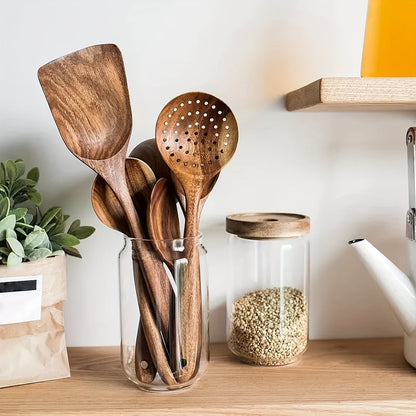 Teak Kitchen Utensil Set of 5 – Sustainable Wooden Cooking Tools with Ergonomic Handles 1
