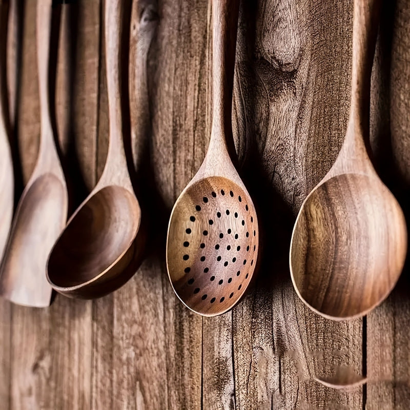Teak Kitchen Utensil Set of 5 – Sustainable Wooden Cooking Tools with Ergonomic Handles 3
