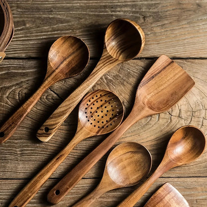 Teak Kitchen Utensil Set of 5 – Sustainable Wooden Cooking Tools with Ergonomic Handles 6