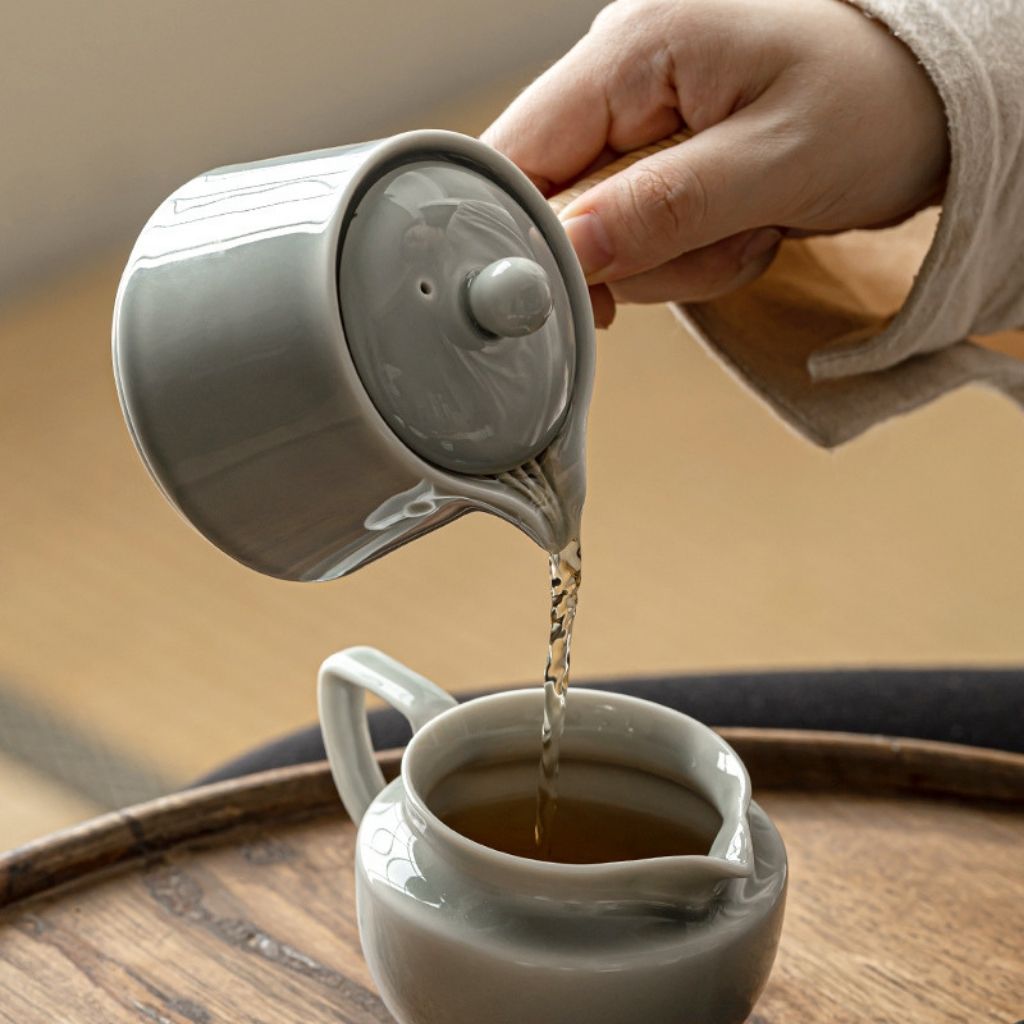 Minimalist porcelain teapot with built in filter for brewing loose leaf tea daily