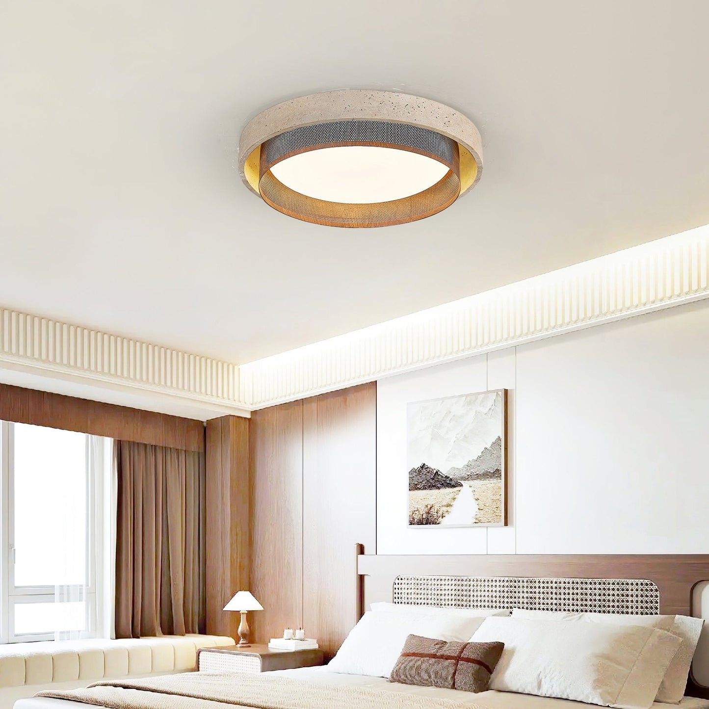 TerraStone | Elegant Unique Yellow Travertine Ceiling Light Fixture 4