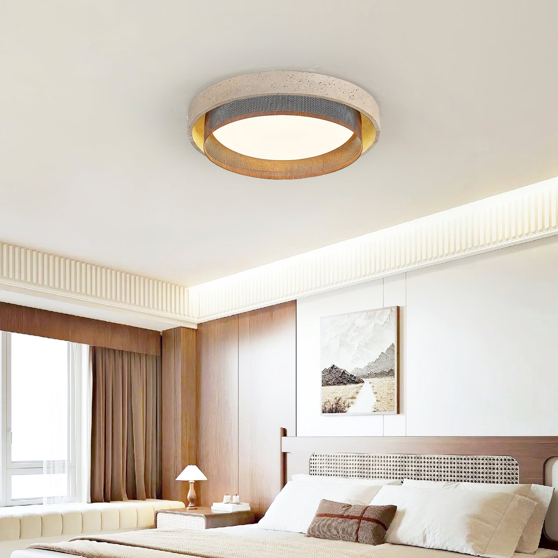 TerraStone | Elegant Unique Yellow Travertine Ceiling Light Fixture 4