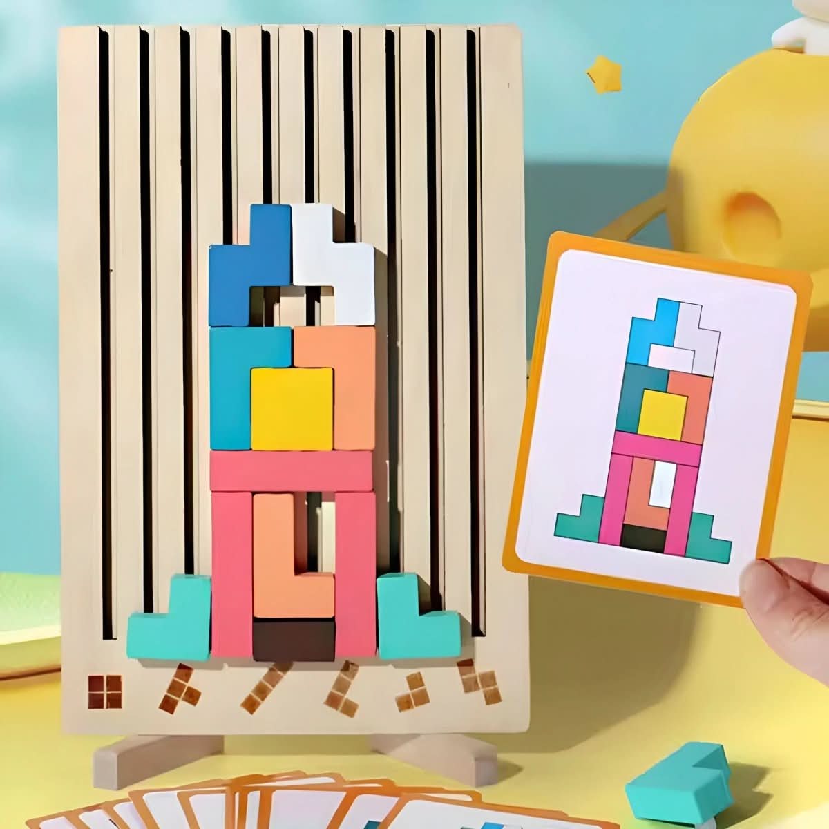 TetraWood | Engaging Colorful Montessori Stacking Logic Game 6
