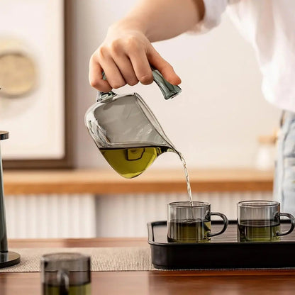 Automatic glass tea infuser set vertical stand smoky gray borosilicate heat resistant teapot