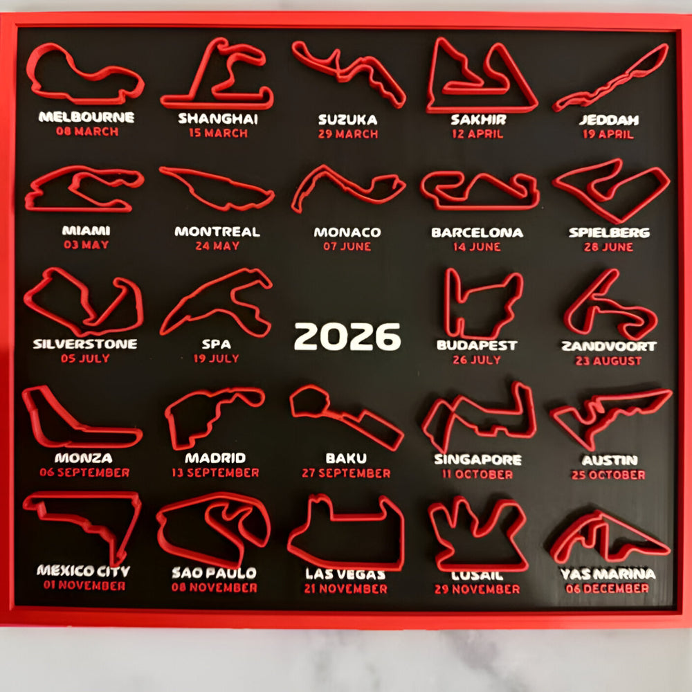 Motorsport Track Wall Calendar 2026 Poster Frame