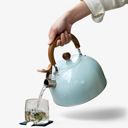 Classic Metal Whistling Tea Kettle with Wood Grip