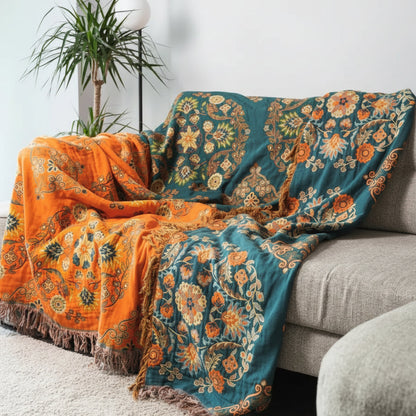 Soft Reversible Floral Blanket Cotton Throw Bed Cover