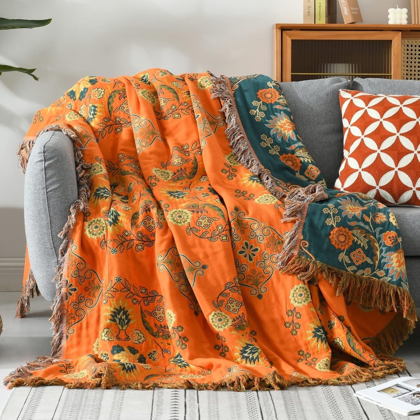 Soft Reversible Floral Blanket Cotton Throw Bed Cover - Lusomart