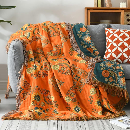 Soft Reversible Floral Blanket Cotton Throw Bed Cover - Lusomart
