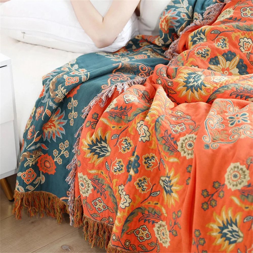 Soft Reversible Floral Blanket Cotton Throw Bed Cover