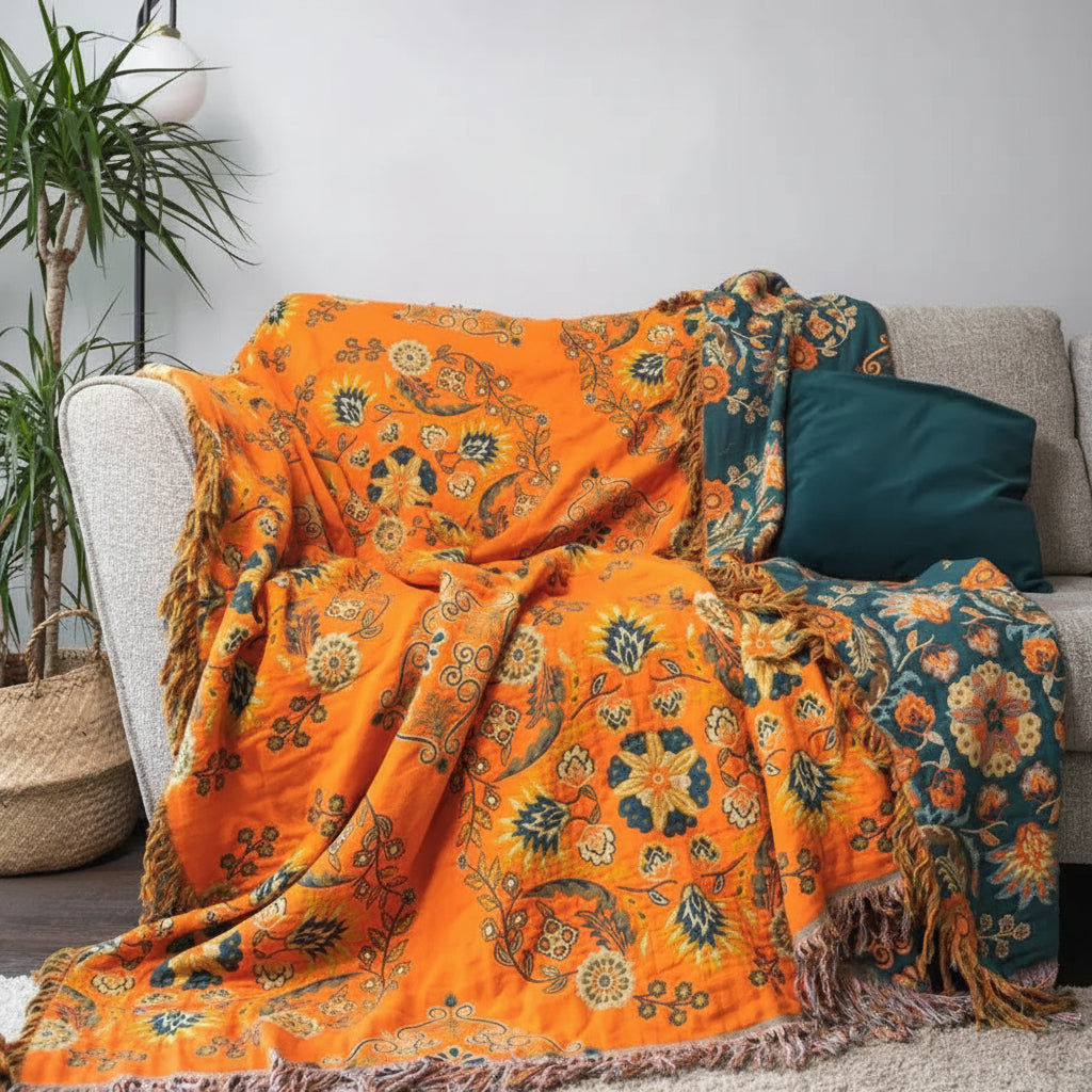 Soft Reversible Floral Blanket Cotton Throw Bed Cover