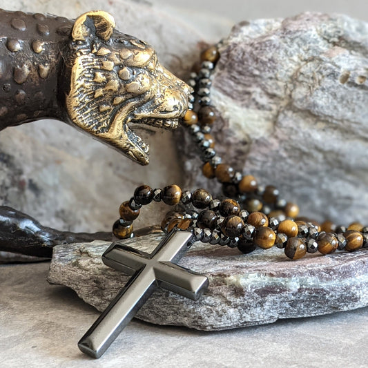 Men's Blue and Gold Gemstone Prayer Necklace - Lusomart