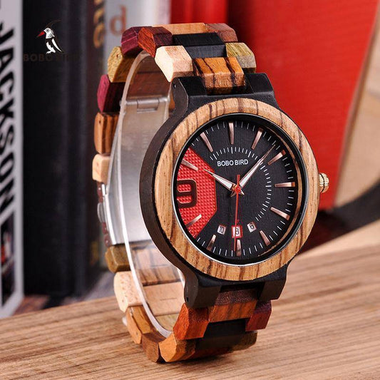 Rustic Wooden Men's Quartz Watch with Date - Lusomart