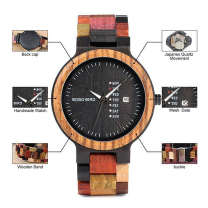 TimberCraft | Elegant Wooden Quartz Men's Watch with Date Display 2