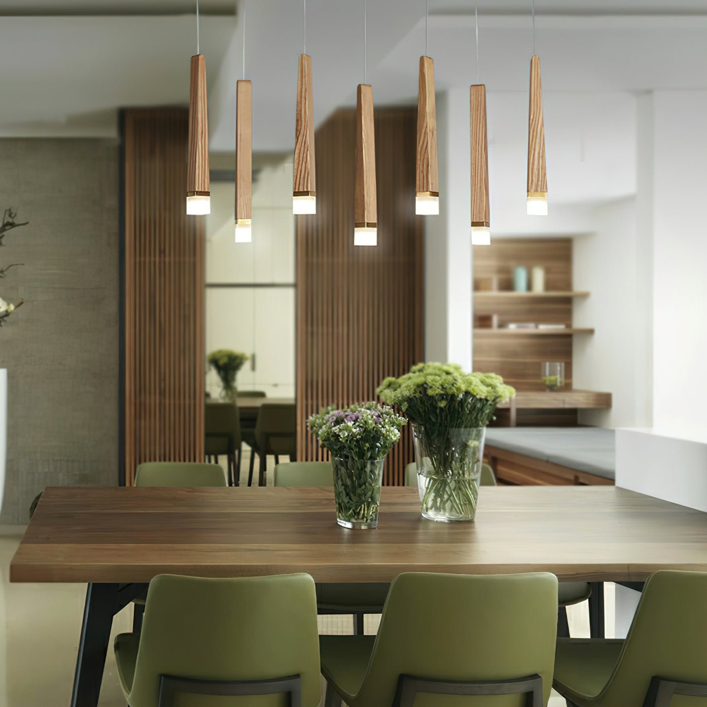 TimberGlow | Modern Elegant Wooden Dining Room Chandelier Light 3