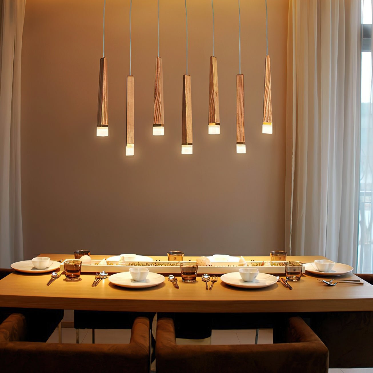 TimberGlow | Modern Elegant Wooden Dining Room Chandelier Light 5